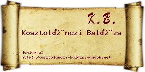 Kosztolánczi Balázs névjegykártya